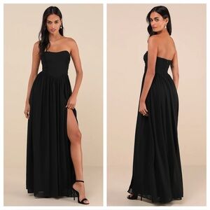 Lulus Luxe Favorite Black Strapless Ruched Maxi Dress
